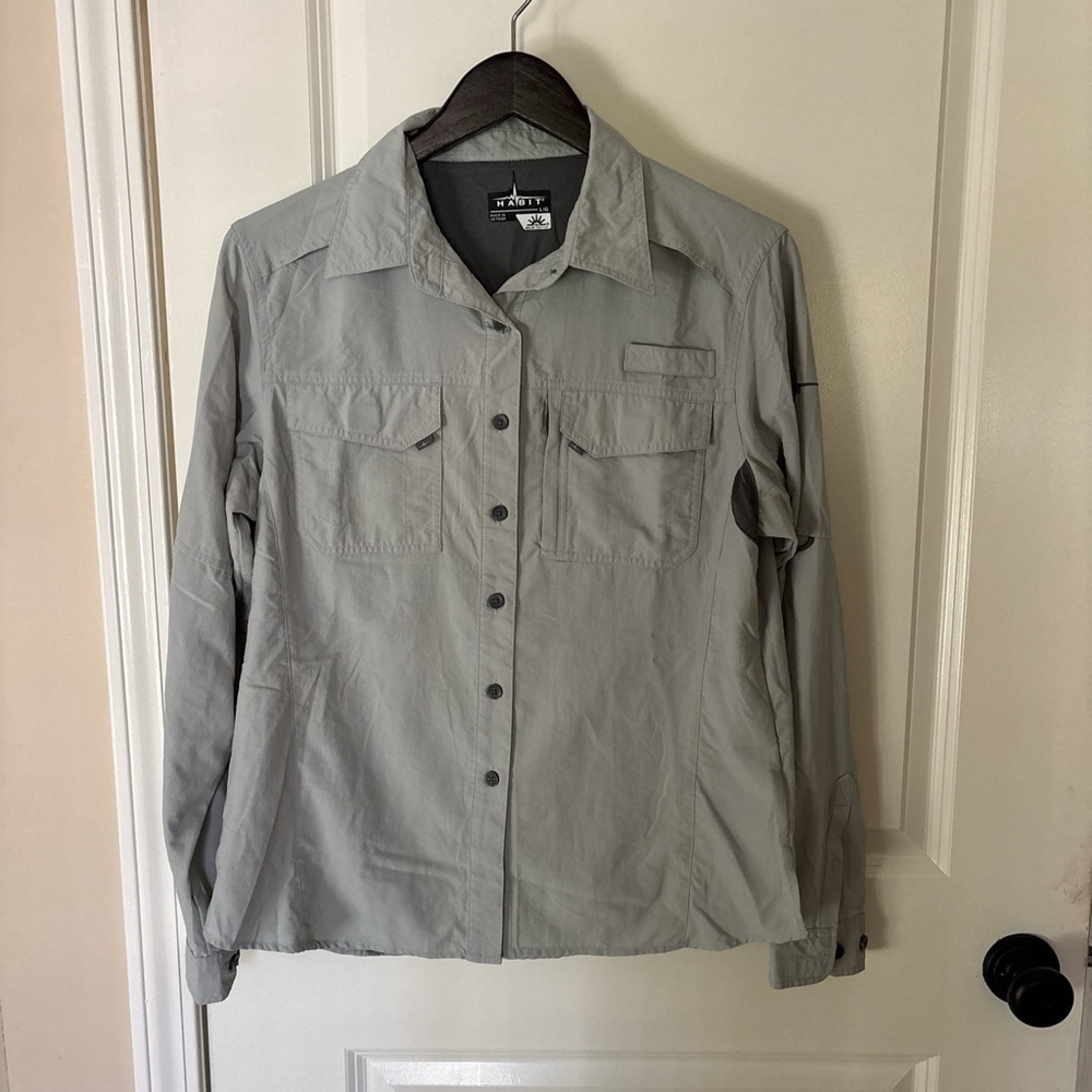 Habit women’s Light Gray Casual Button-Down Shirt UPF 30 large new